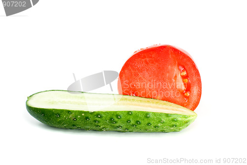 Image of Halves of tomato and cucumber