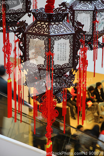 Image of Troditional chinese wooden lantern closeup