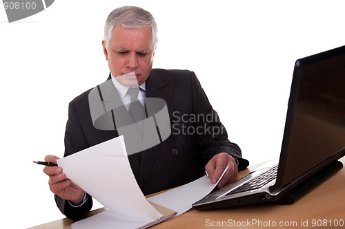 Image of mature businessman  looking to computer