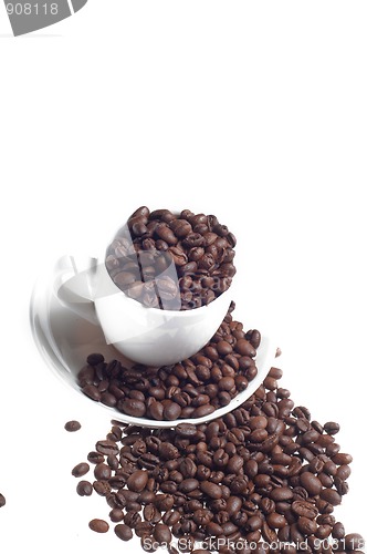 Image of Cup and plate with caffee beans