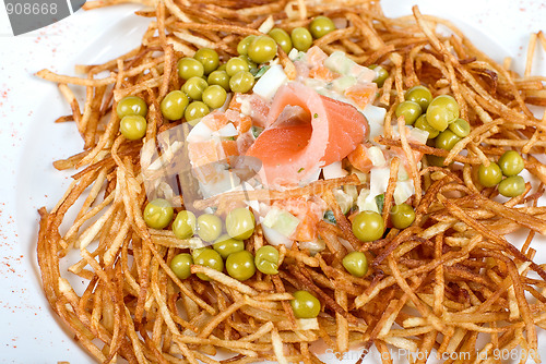 Image of Closeup of salad with salmon fish