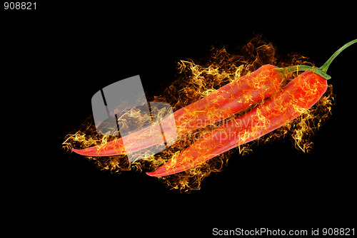 Image of spicy red chilli peppers at fire