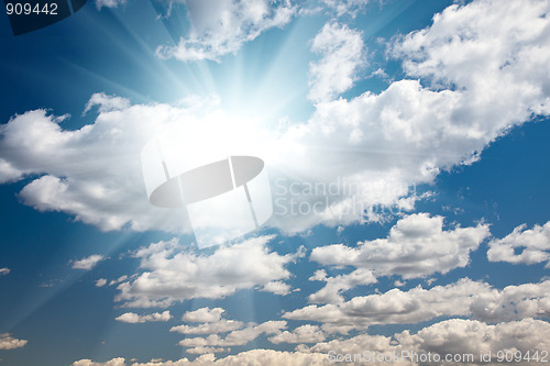 Image of Blue Sky with Clouds and Sun Rays