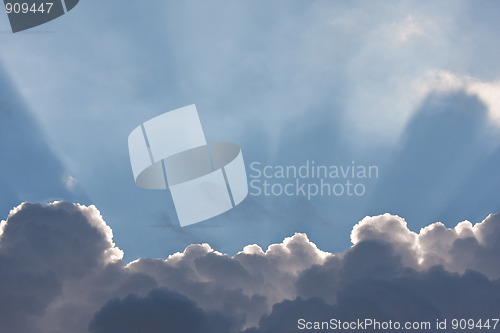 Image of Blue Sky with Clouds and Sun Rays