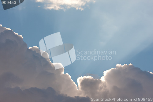 Image of Blue Sky with Clouds and Sun Rays