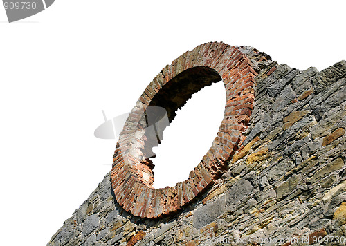 Image of empty window and old stones wall