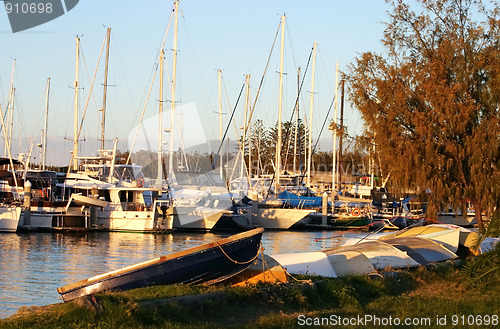 Image of Blue Dinghy By The Marina