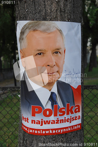 Image of poster of presidential polish candidate Jaroslaw Kaczynski 