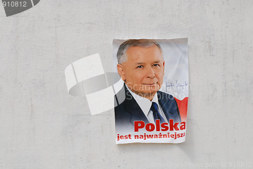 Image of poster of presidential polish candidate Jaroslaw Kaczynski 