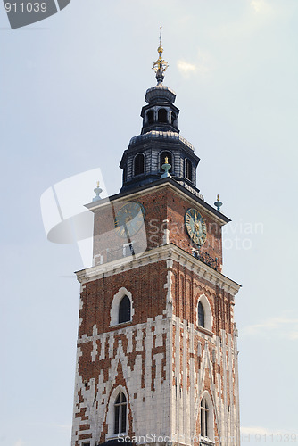 Image of Town hall with clock in summer Krakow