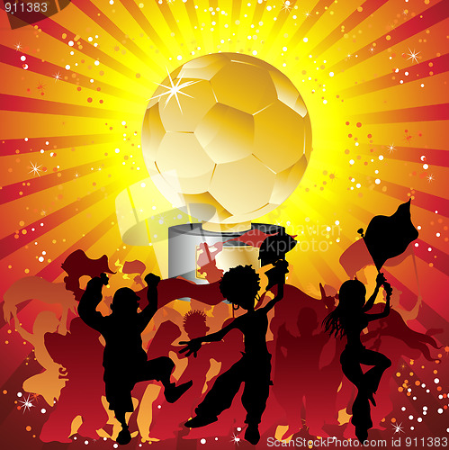 Image of Soccer crow silhouette with golde trophy.