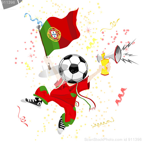 Image of Portugal Soccer Fan with Ball Head. 