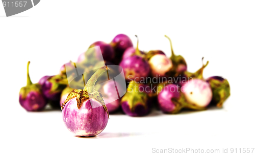 Image of Group of small Egg-plants. Aubergine.