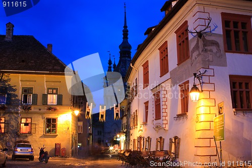 Image of Sighisoara by night - the clock tower