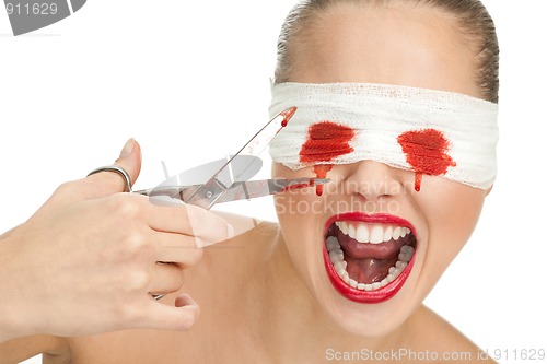 Image of Screaming blind terrified woman