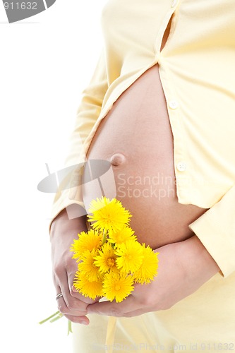 Image of Pregnant woman holding dandelion