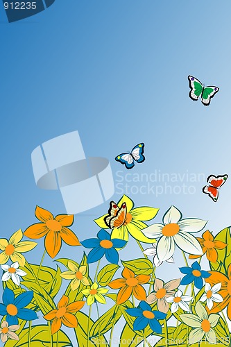 Image of  flowers and butterflies