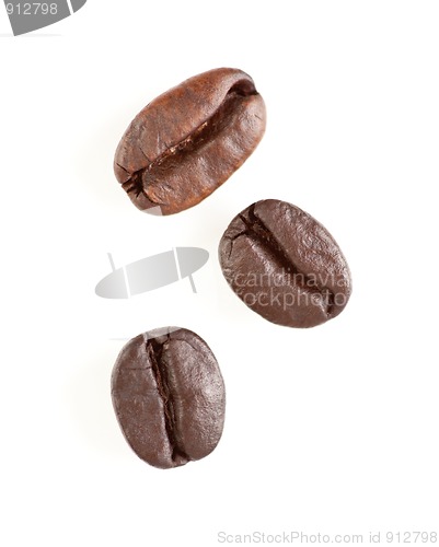 Image of Three Roasted Coffee Beans on White
