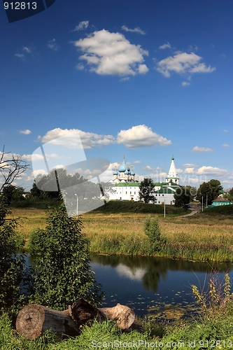 Image of Suzdal in summer. Kremlin and river Kamenka
