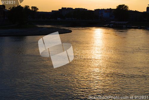 Image of view of the sunset over the River Vistula. Cracow