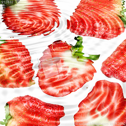 Image of Group of red strawberryes under water