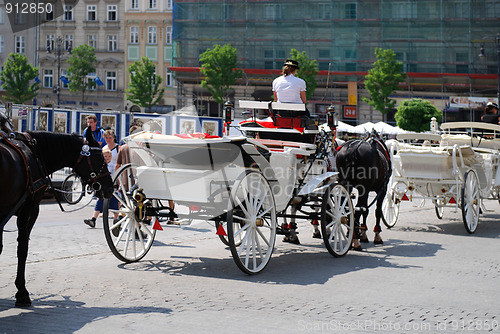 Image of Horse-drawn buggies trot around Krakow 