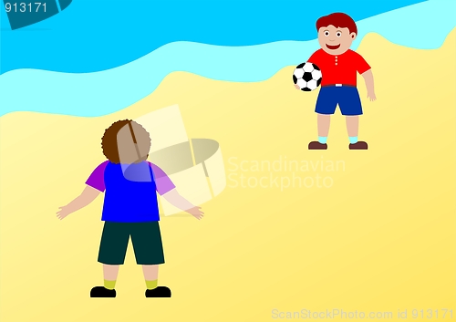 Image of Kids playing football on the beach