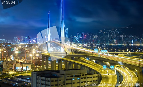Image of Hong Kong Bridge of transportation at night