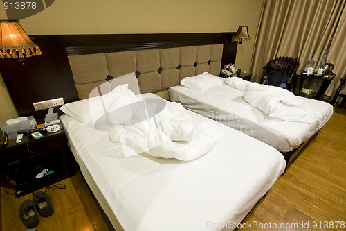 Image of Double bed in the hotel room 