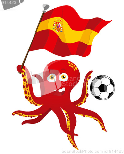 Image of Octopus Soccer Player Holding Spain Flag.