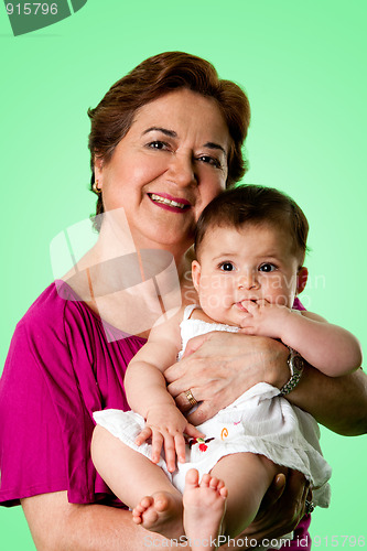 Image of Happy grandma and cute baby