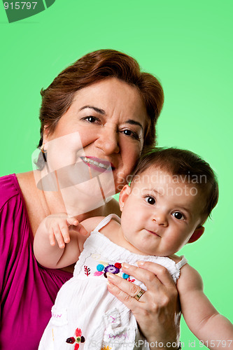 Image of Happy grandma and cute baby