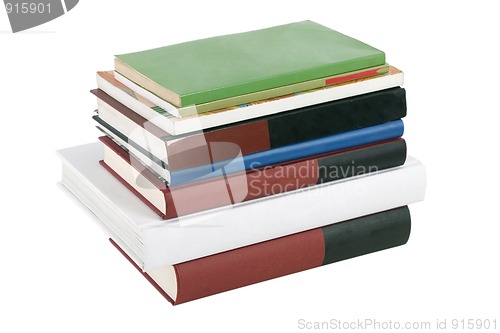 Image of books on white background arranged in stack