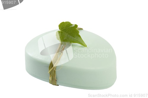 Image of green soap with leaf
