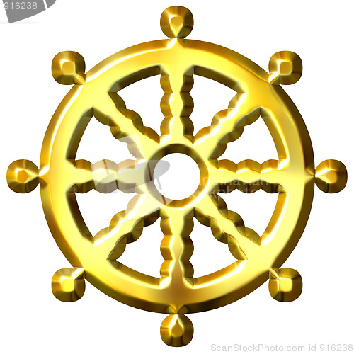 Image of 3D Golden Buddhism Symbol Wheel of Dharma