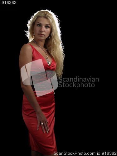 Image of Hot blonde in red dress