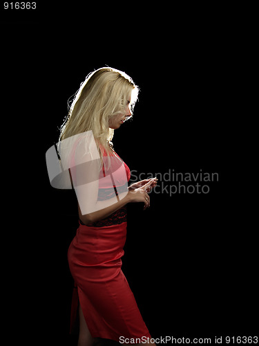 Image of Hot blonde in red dress