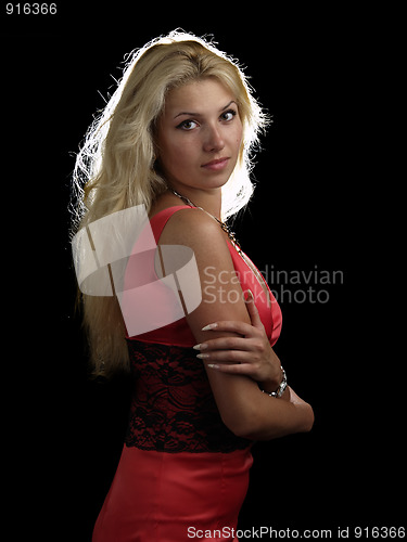 Image of Hot blonde in red dress