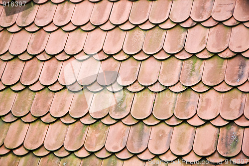 Image of Texture of old red tiled roof 