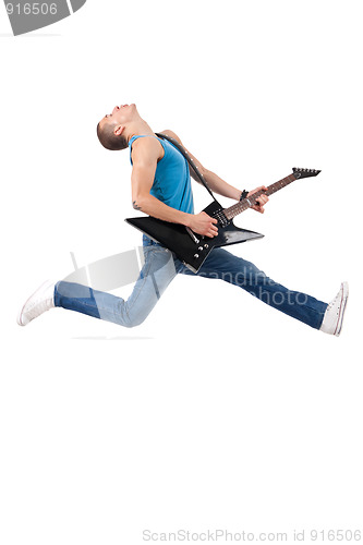 Image of Awesome guitar player jumps