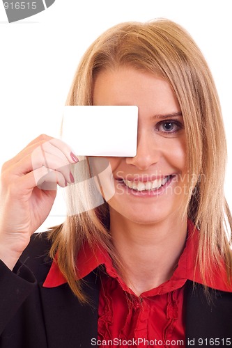 Image of woman holding blank card