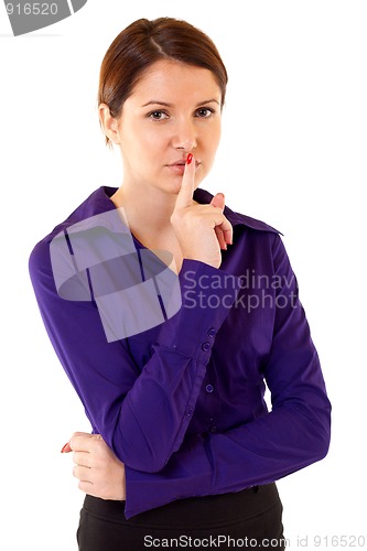 Image of woman with the finger near lips