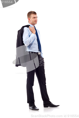 Image of  business man with coat on shoulder