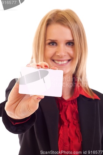 Image of  woman with business card