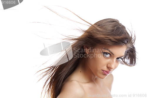 Image of  model with hair blowing