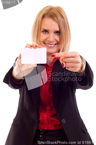 Image of woman showing card