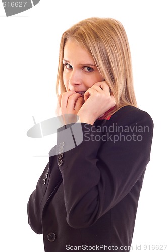 Image of businesswoman worries on phone