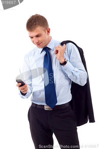 Image of business man texting on phone