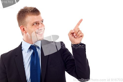 Image of man pointing to the side 