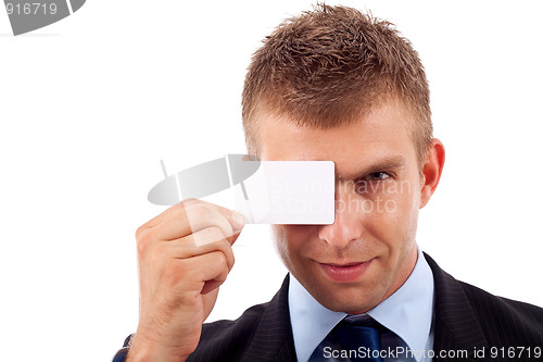 Image of  blank card over an eye